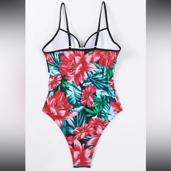Boho tropical floral print one piece swimsuit - Picture 6 of 16